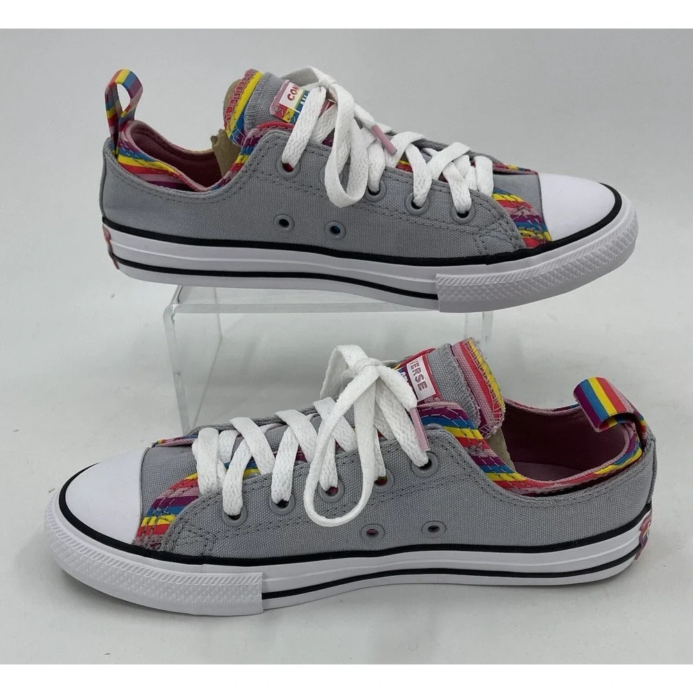 Converse All Star 669818F Gray Rainbow Stripe Low Sneaker Shoes Juniors Size 3